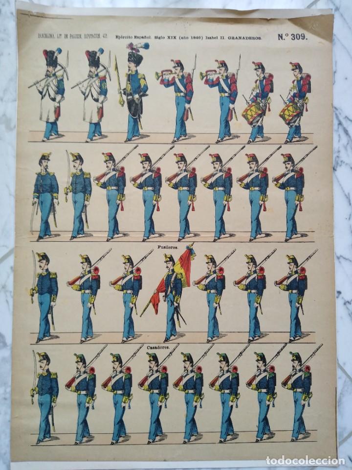Military Antiques: Preciosa l&agrave;mina de Paluzi&eacute;, (n.309) GRANADEROS de Isabel ll (1846)a todo color de unos 25x35cms.por