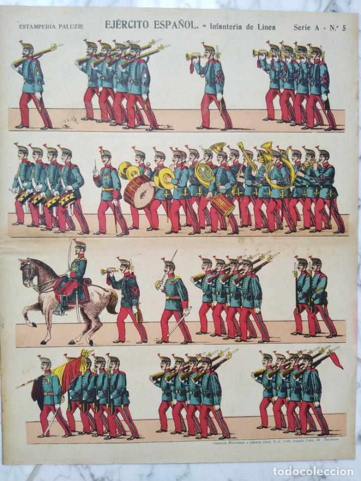 Military Antiques: Infanteria de l&iacute;nea, (s&eacute;rie A, n.5 de Paluzi&eacute;) precioso grabado de hace m&agrave;s de cien a&ntilde;os a todo colo