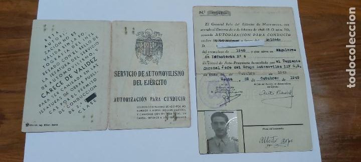 Militaria: Permiso de conducir marruecos soldado 1949 tiene alg&uacute;n defecto