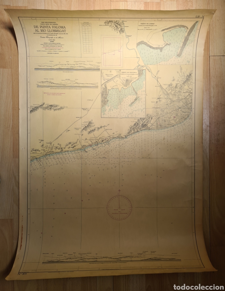 Militaria: Mapa militar Punta Paloma a Llobregat Puertos Garraf Vallcarca Inst Hidrogr&aacute;fico Marina C&aacute;diz 1964