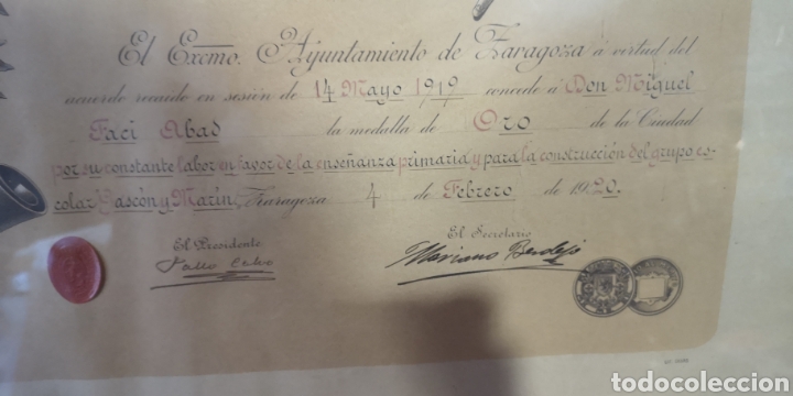 Militaria: antigua concesión de la Medalla de Oro de Zaragoza año 1919 - Foto 2 - 275565613