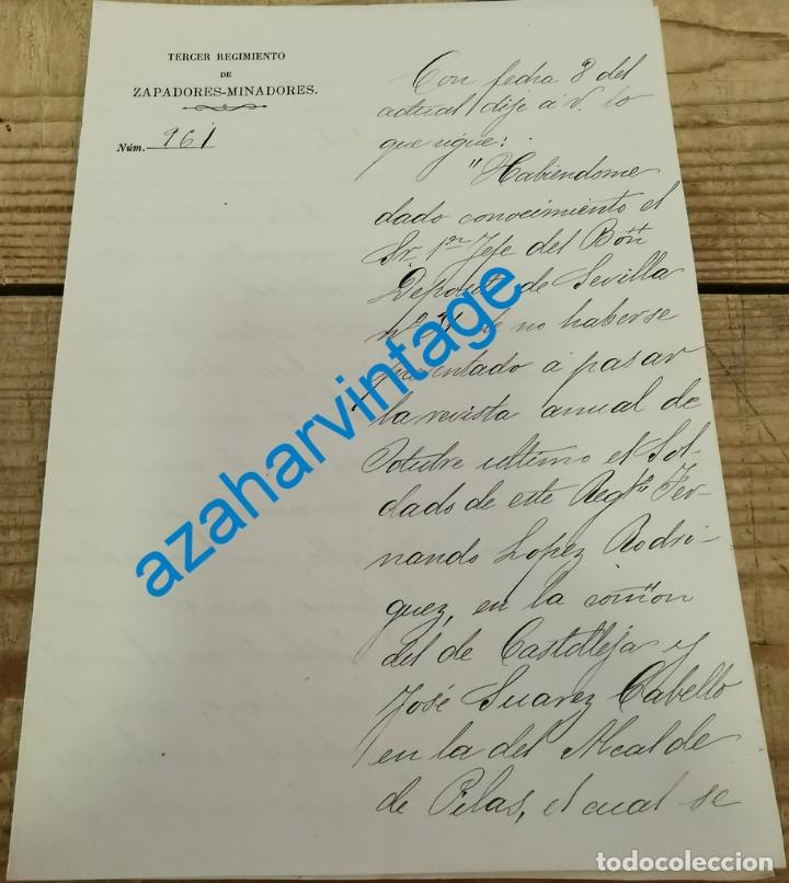 Militaria: PILAS, SEVILLA, 1884, PETICION INFORMACION MOZO REEMPLAZO, REGIMIENTO ZAPADORES-MINADORES