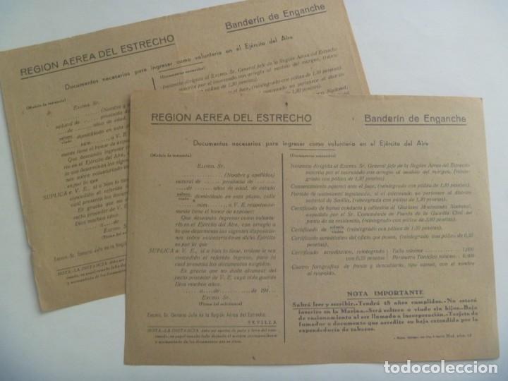 Military Antiques: AVIACION - REGION AEREA ESTRECHO. LOTE 2 IMPRESOS BANDERIN ENGANCHE A&Ntilde;OS 40, USADOS POESIA