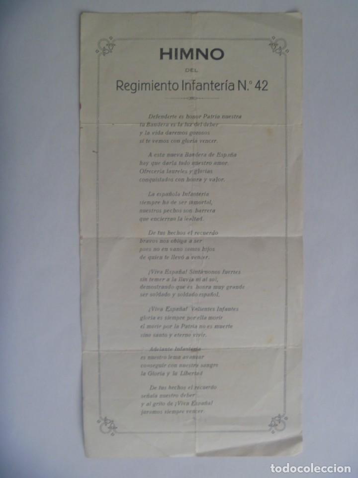 Militaria: PASQUIN CON EL HIMNO DEL REGIMEINTO DE INFANTERIA N&ordm; 42