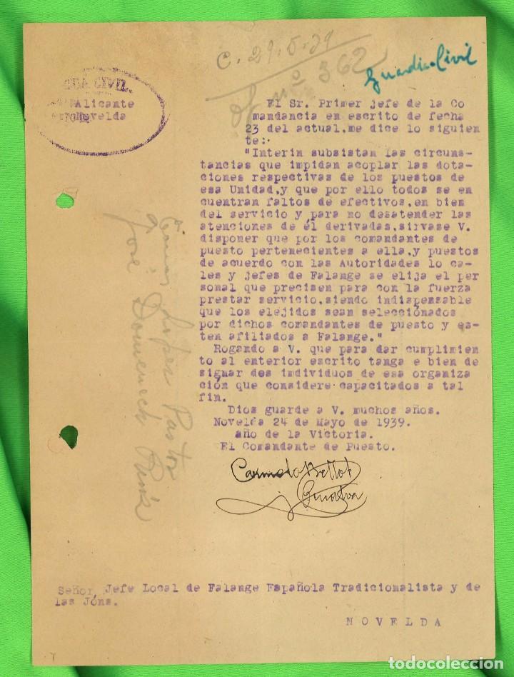 Militaria: Documento Guardia Civil de Novelda, Alicante. 1939