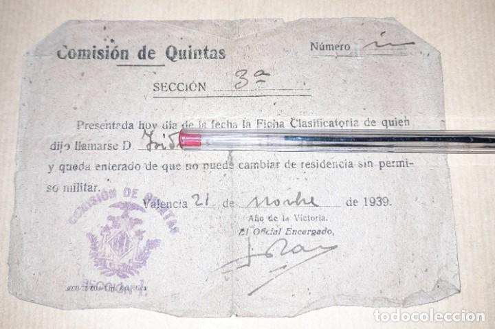 Militaria: Documento Comisi&oacute;n de quintas militar posguerra civil Valencia noviembre 1939