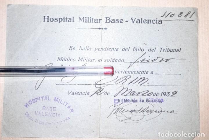 Militaria: Documento tribunal m&eacute;dico militar de la guerra civil marzo 1939 Hospital militar base Valencia