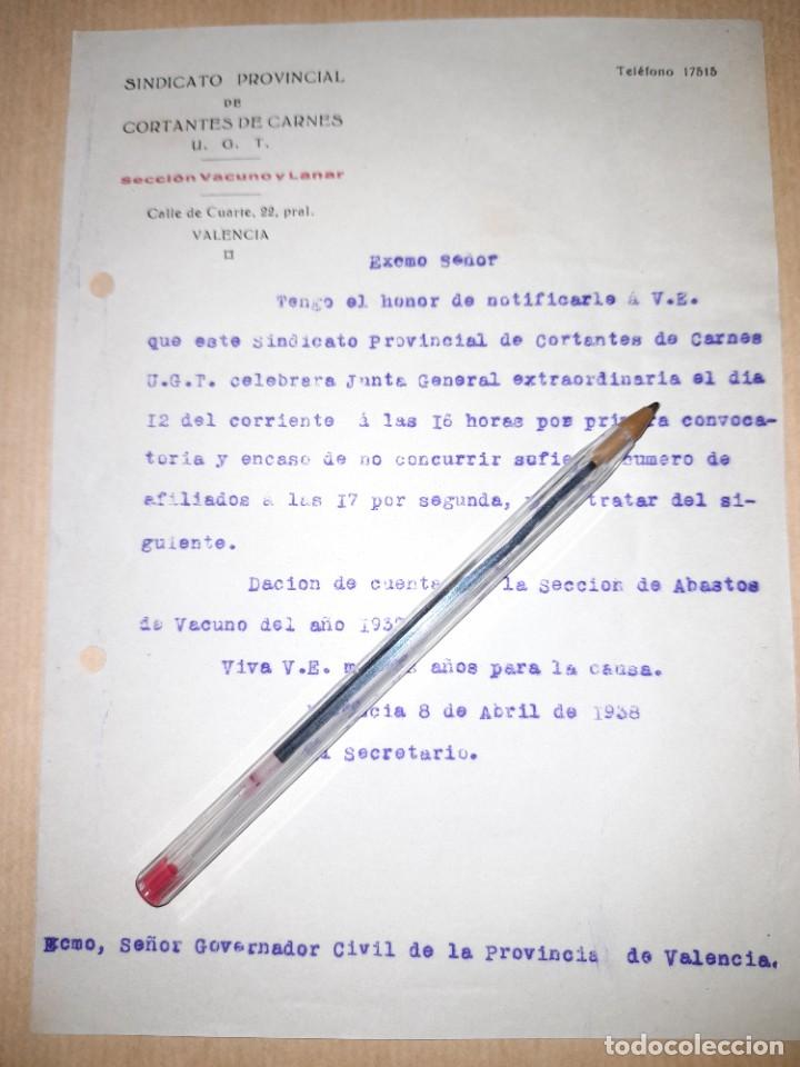 Militaria: Documento sindicato cortantes de carne UGT guerra civil Valencia 1938 junta general