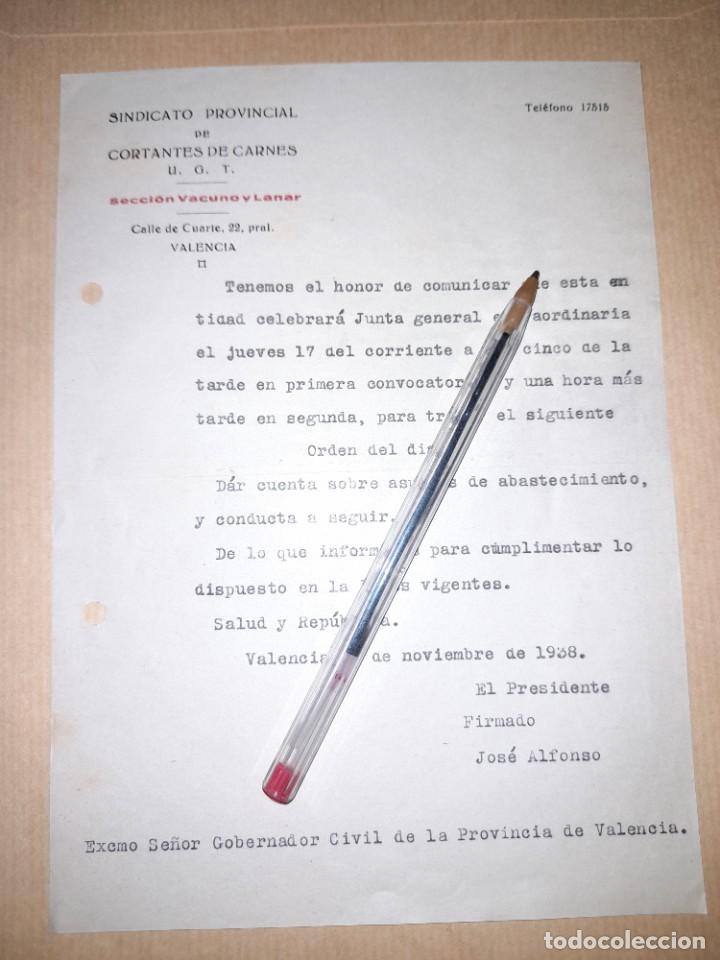 Militaria: Documento sindicato cortantes de carne UGT guerra civil Valencia 1938 junta general