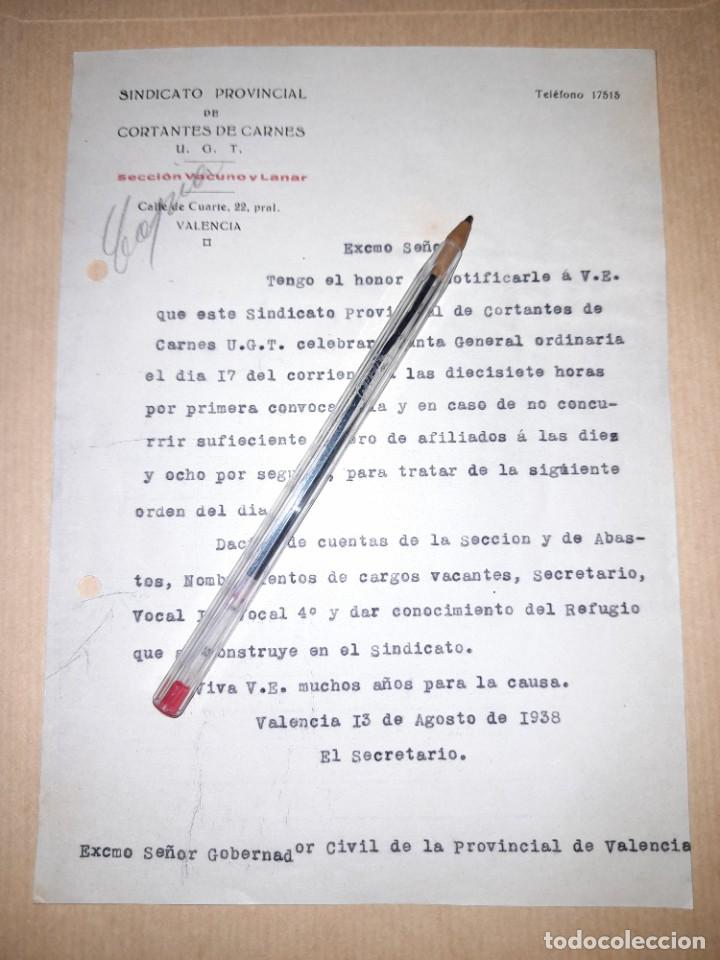Militaria: Documento sindicato cortantes de carne UGT guerra civil Valencia 1938 junta general