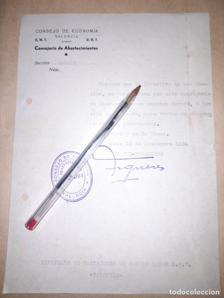 Militaria: Documento del Consejo de econom&iacute;a de Valencia CNT y UGT diciembre 1936 reuni&oacute;n