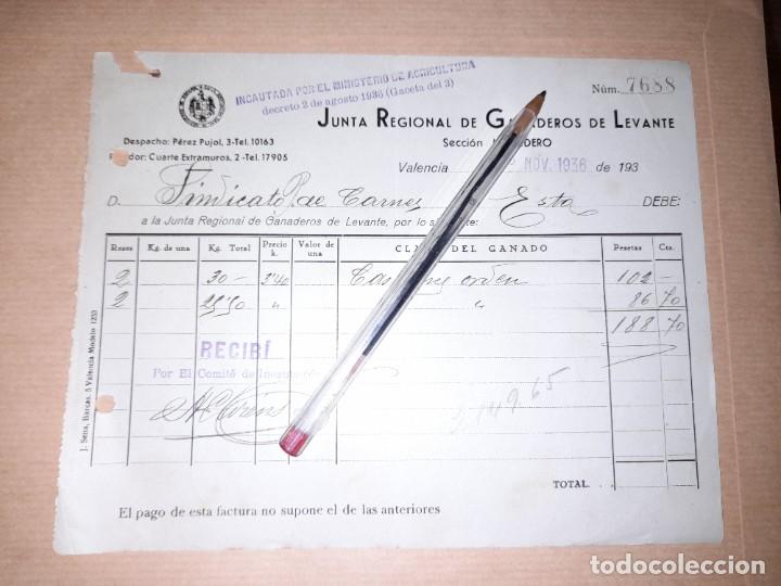 Militaria: Documento d&eacute;bito a Junta Regional de Ganaderos de Levante de Valencia guerra civil 1936
