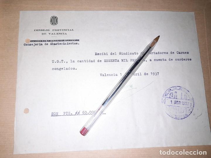 Militaria: Recibo del Consejo provincial de Valencia consejer&iacute;a de abastecimientos guerra civil abril 1937 UGT