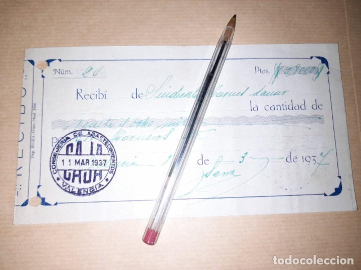 Militaria: Recibo de la consejer&iacute;a de abastecimientos de Valencia guerra civil a sindicato carnes UGT