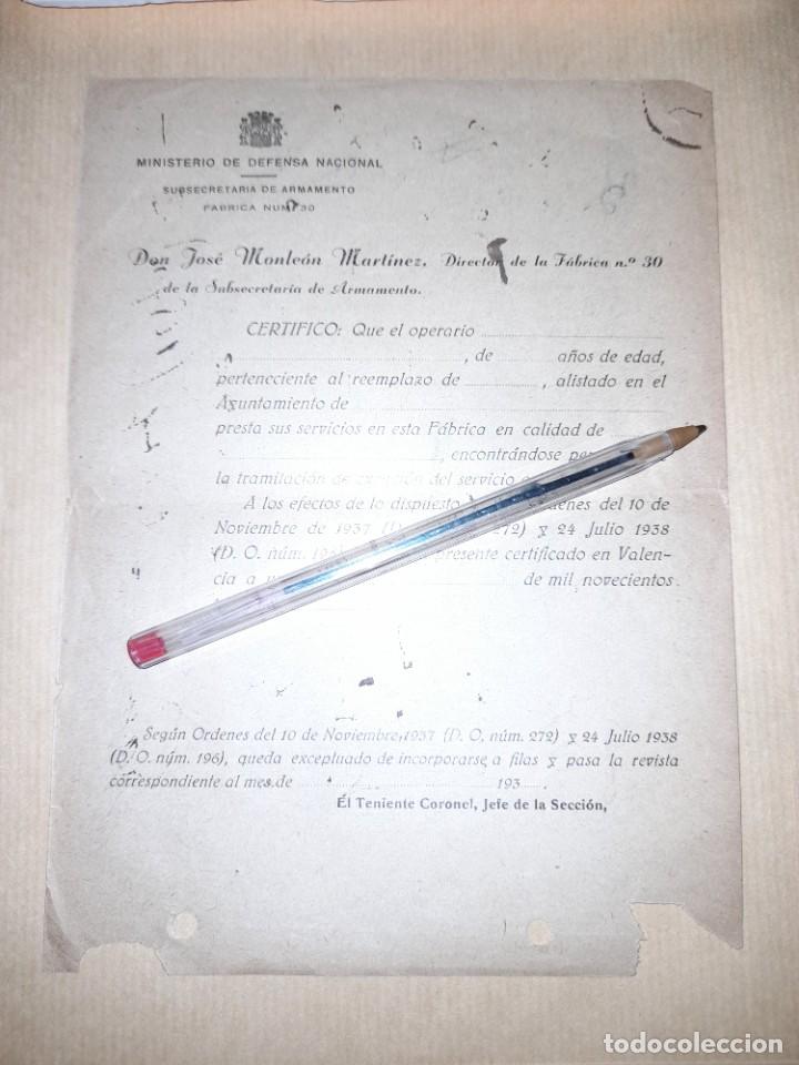 Militaria: Documento en blanco guerra civil Subsecretar&iacute;a de armamento f&aacute;brica n&ordm; 30 certificado a operario