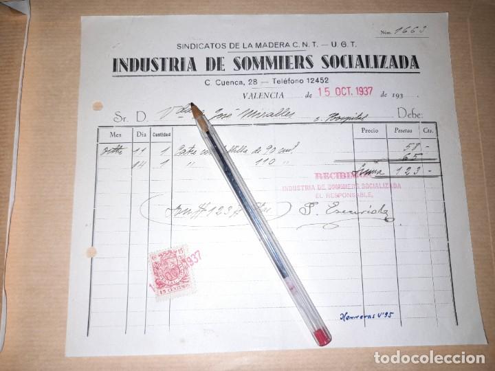Militaria: Recibo industria de somiers socializada CNT UGT guerra civil