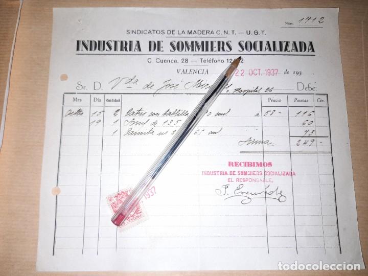 Militaria: Recibo industria de somiers socializada CNT UGT guerra civil Valencia