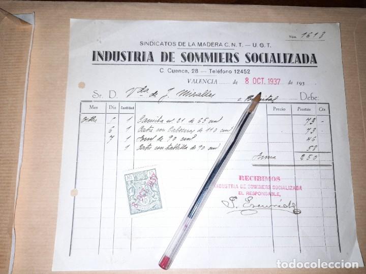 Militaria: Recibo industria de somiers socializada CNT UGT guerra civil Valencia