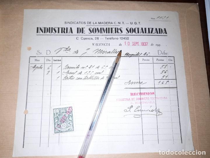 Militaria: Recibo industria de somiers socializada CNT UGT guerra civil Valencia