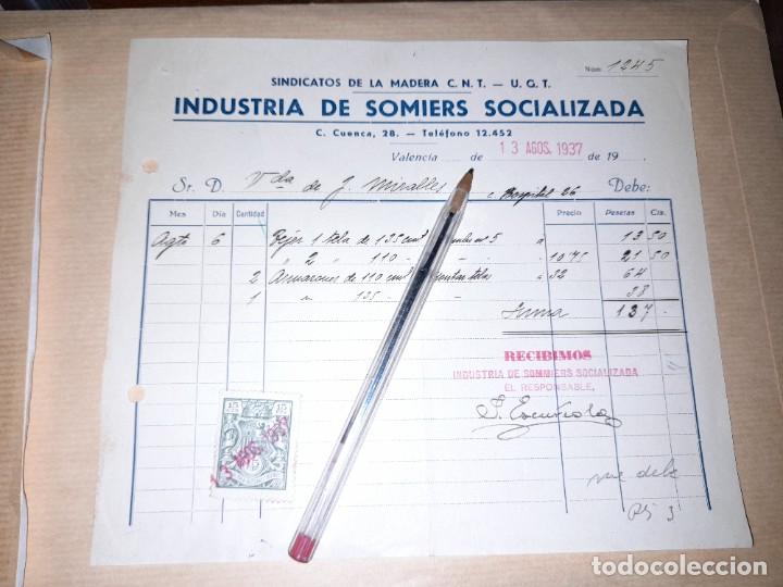 Militaria: Recibo industria de somiers socializada CNT UGT guerra civil Valencia