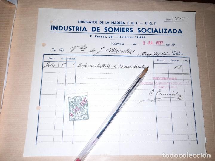 Militaria: Recibo industria de somiers socializada CNT UGT guerra civil Valencia