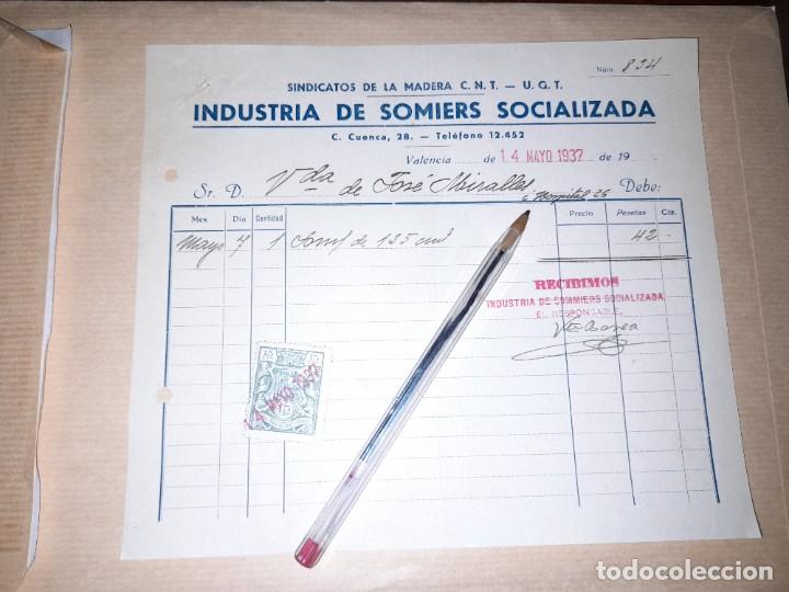 Militaria: Recibo industria de somiers socializada CNT UGT guerra civil Valencia