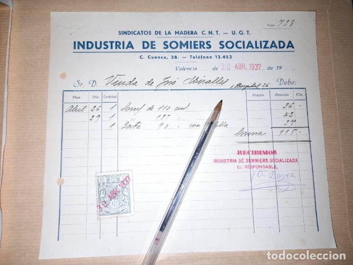Militaria: Recibo industria de somiers socializada CNT UGT guerra civil Valencia
