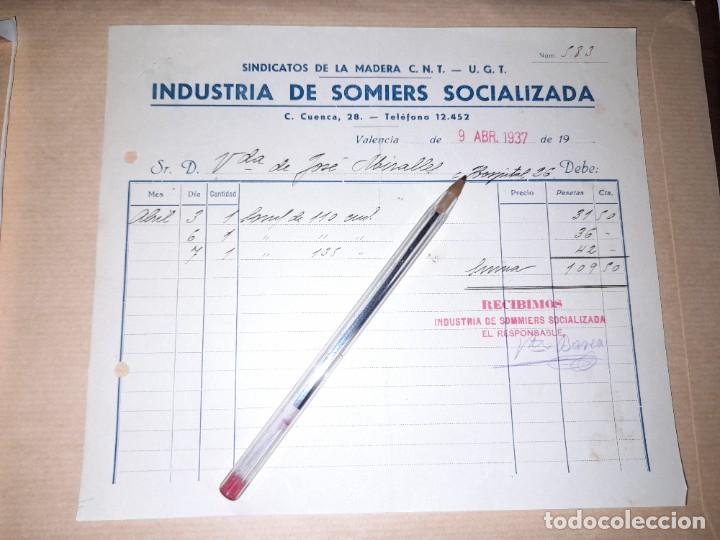 Militaria: Recibo industria de somiers socializada CNT UGT guerra civil Valencia