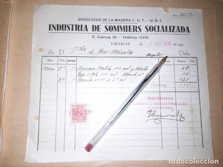 Militaria: Recibo industria de somiers socializada CNT UGT guerra civil Valencia