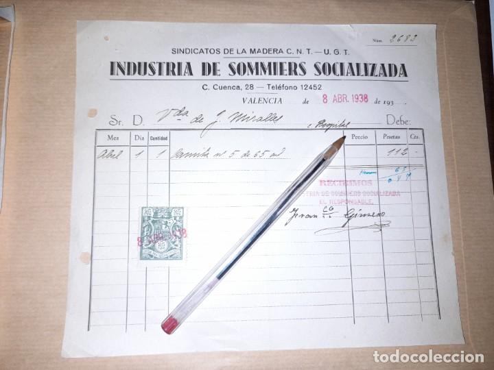 Militaria: Recibo industria de somiers socializada CNT UGT guerra civil Valencia