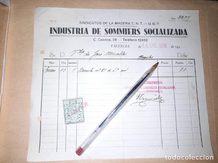 Militaria: Recibo industria de somiers socializada CNT UGT guerra civil Valencia