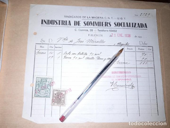 Militaria: Recibo industria de somiers socializada CNT UGT guerra civil Valencia