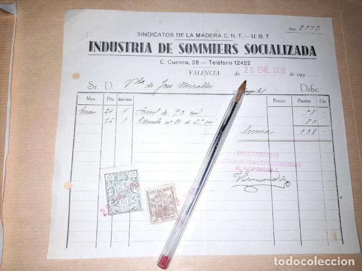 Militaria: Recibo industria de somiers socializada CNT UGT guerra civil Valencia