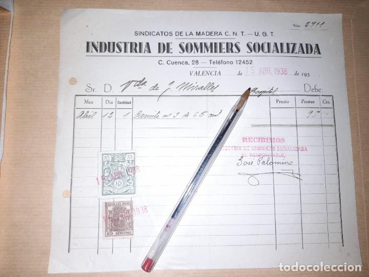 Militaria: Recibo industria de somiers socializada CNT UGT guerra civil Valencia