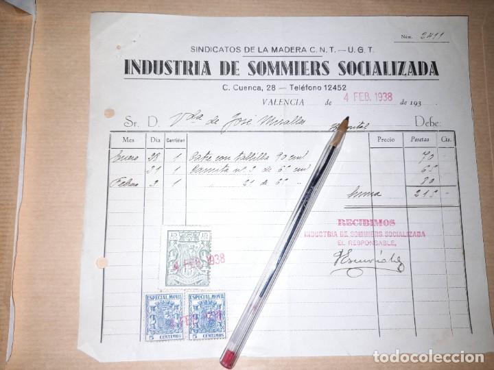 Militaria: Recibo industria de somiers socializada CNT UGT guerra civil Valencia