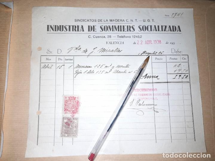Militaria: Recibo industria de somiers socializada CNT UGT guerra civil Valencia