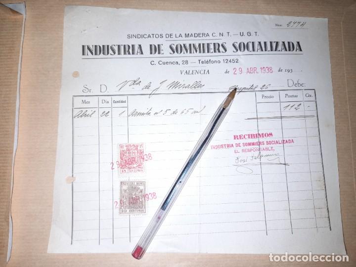 Militaria: Recibo industria de somiers socializada CNT UGT guerra civil Valencia