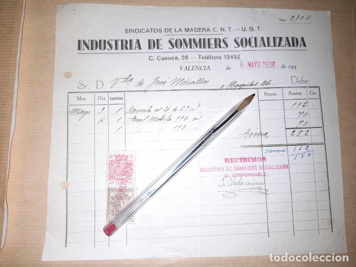 Militaria: Recibo industria de somiers socializada CNT UGT guerra civil Valencia