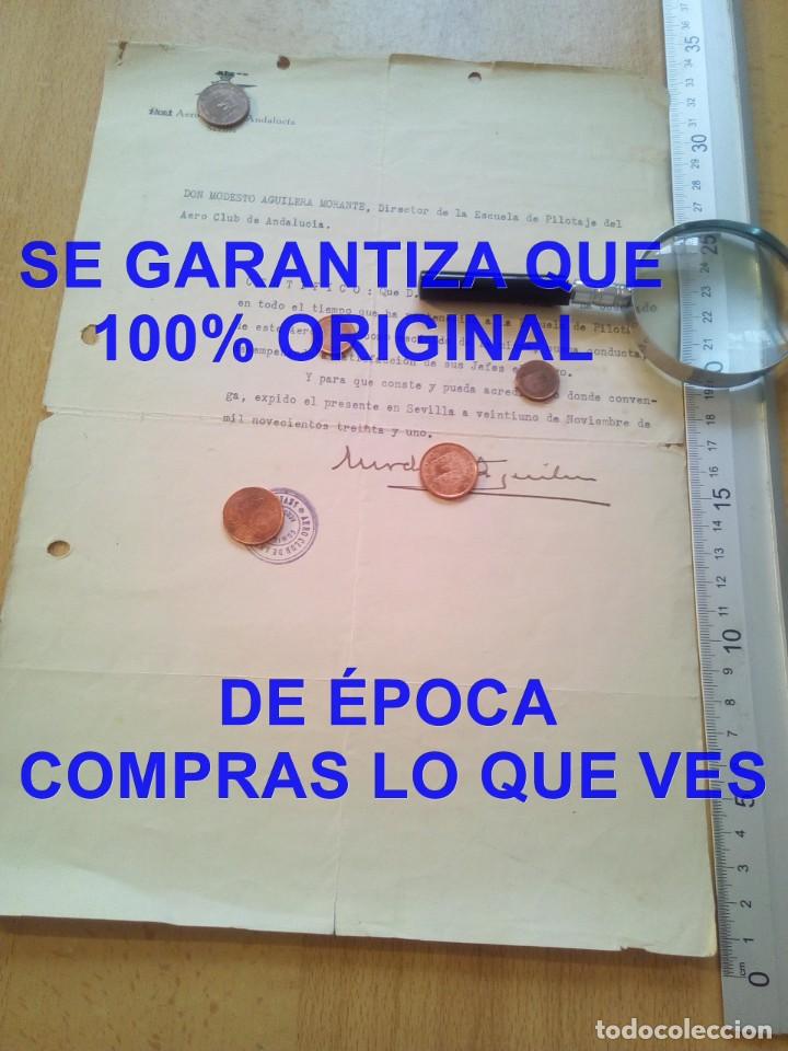 Militaria: MODESTO AGUILERA FIRMA 1931 REAL AEROCLUB SEVILLA MASON SEVILLANO REPRESALIADO E21