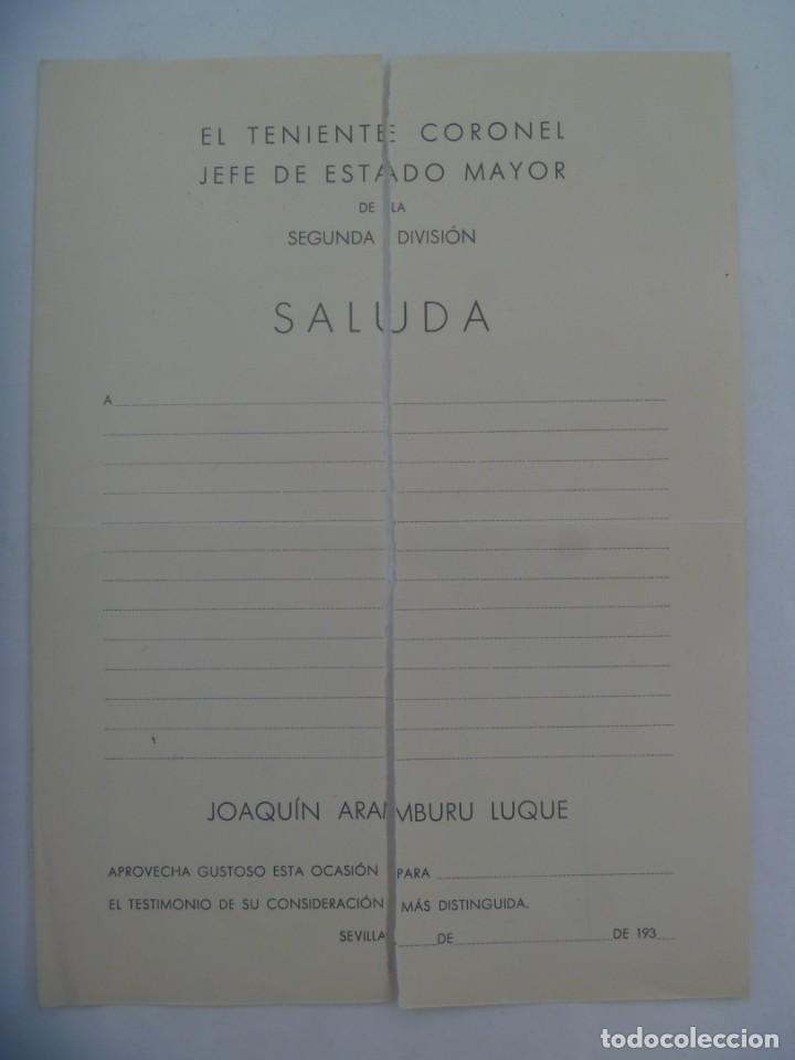 Militaria: REPUBLICA : SALUDA DEL TENIENTE CORONEL DE ESTADO MAYOR D. JOAQUIN ARAMBURU LUQUE, SEVILLA