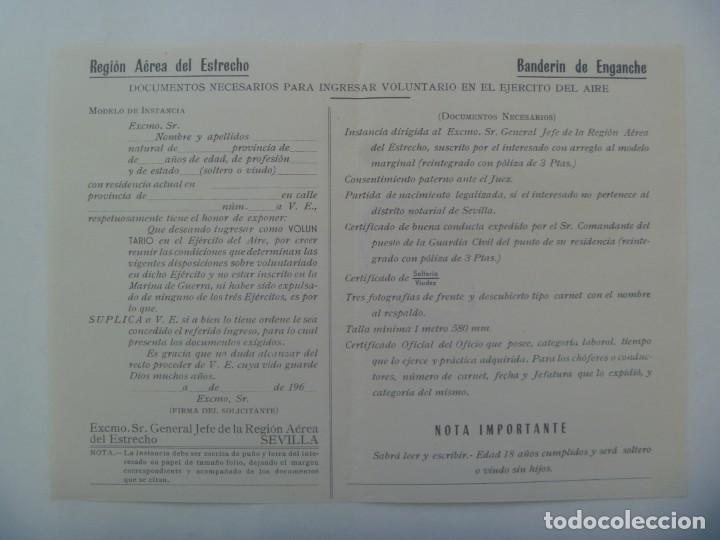 Military Antiques: AVIACION - REGION AEREA DEL ESTRECHO : IMPRESO BANDERIN DE ENGANCHE, SIN USAR PERO CON VI&Ntilde;ETA