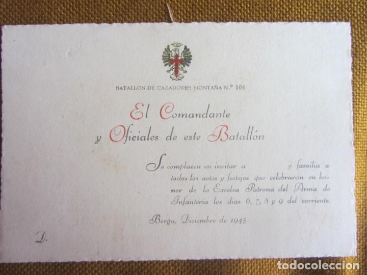 Military Antiques: BATALLON DE CAZADORES MONTA&Ntilde;A N&ordm; 104. INVITACI&Oacute;N CELEBRACIONES PATRONA DE INFANTER&Iacute;A 1945