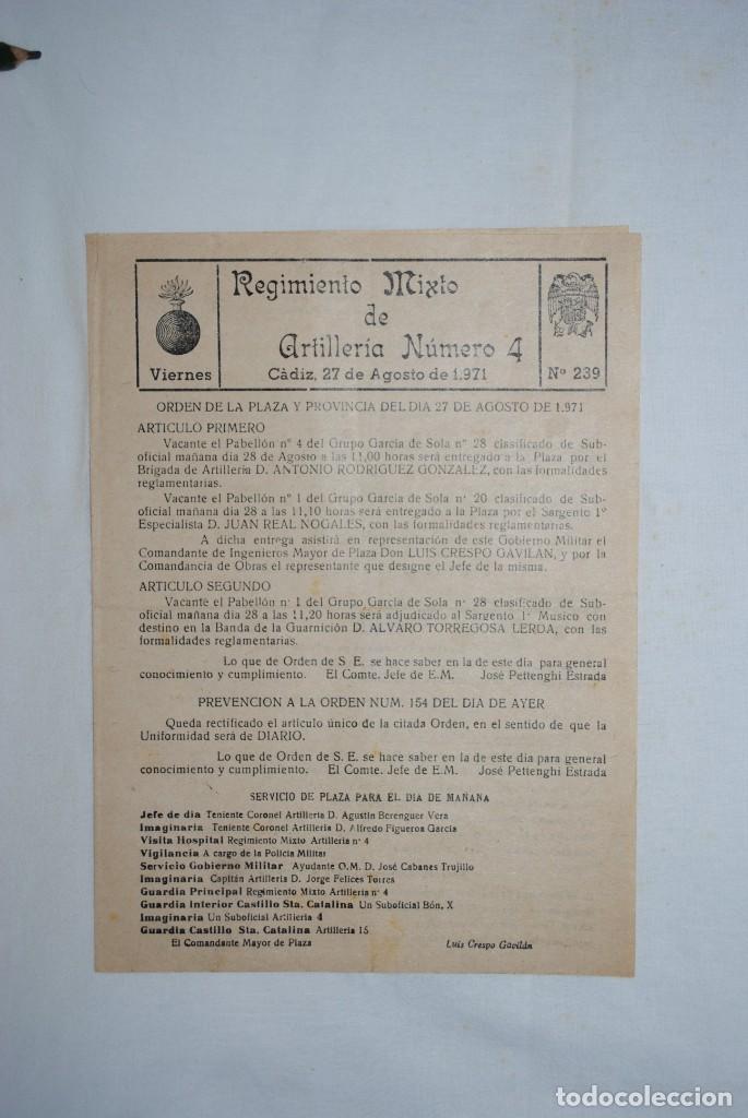 Military Antiques: REGIMIENTO MIXTO DE ARTILLERIA N&ordm; 4 ORDEN DEL DIA .