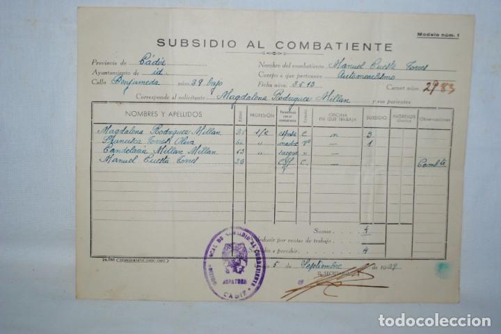 Militaria: SUBSIDIO AL COMBATIENTE 1939