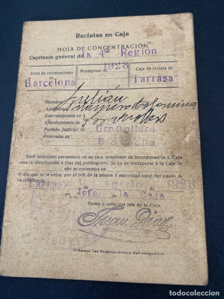 Militaria: CARTILLA RECLUTAS EN CAJA HOJA CONCENTRACION 1923
