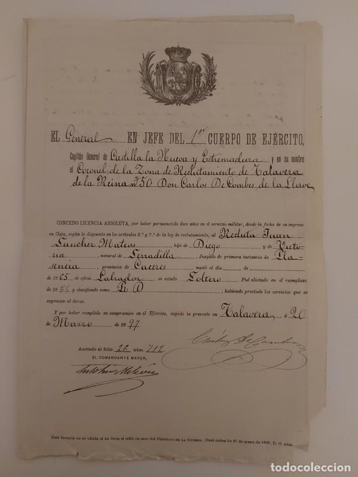 Militaria: Licencia absoluta servicio militar 1.897