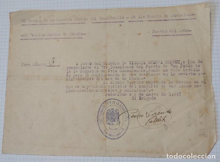 Militaria: Documento tama&ntilde;o cuartilla, traslado a nuevo destino, 1947