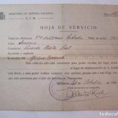 Militaria: GUERRA CIVIL-MINISTERIO DE DEFENSA NACIONAL-HOJA DE SERVICIO-CON SELLO-AÑO 1938-VER FOTOS-(84.110)
