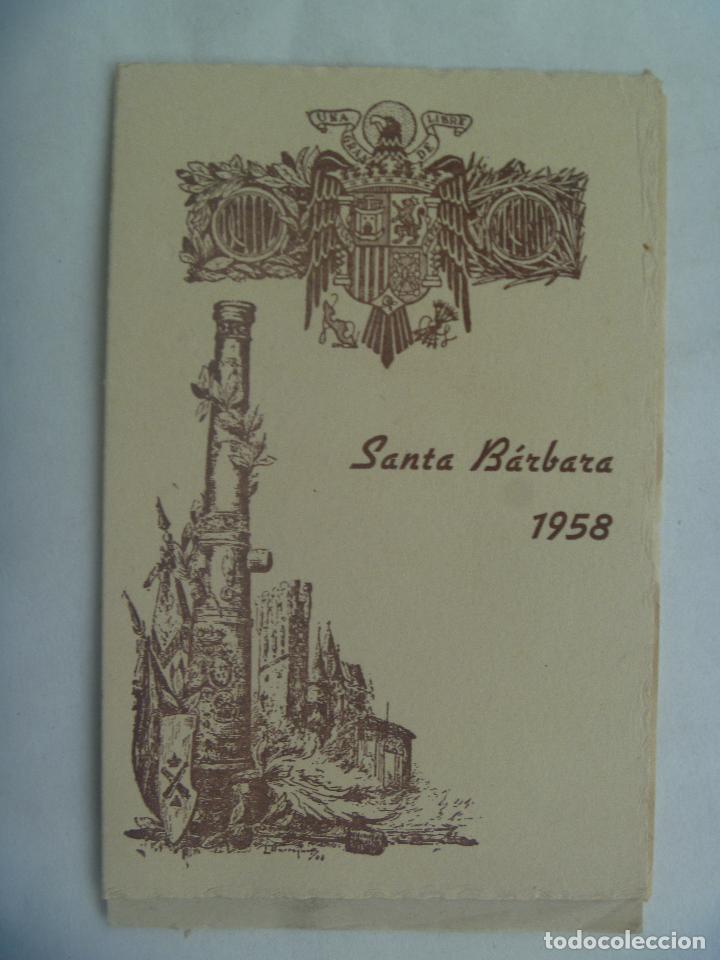 Militaria: SANTA BARBARA 1958 . TARJETA CON ESTAMPA DE LA PATRONA DE ARTILLERIA Y NOTA SOBRE CENA EN R. CIRCULO