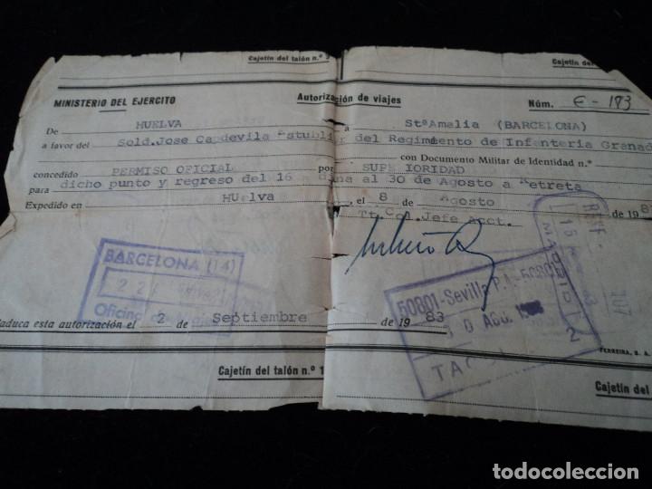 Militaria: autorizacion de viaje a soldado de huelva a barcelona, 1983
